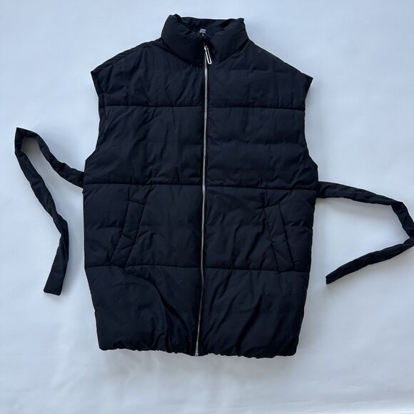 MANGO Padded Waistcoat Puffer Vest With Belt Black XS Waist Tie Oversize - Picture 5 of 9
